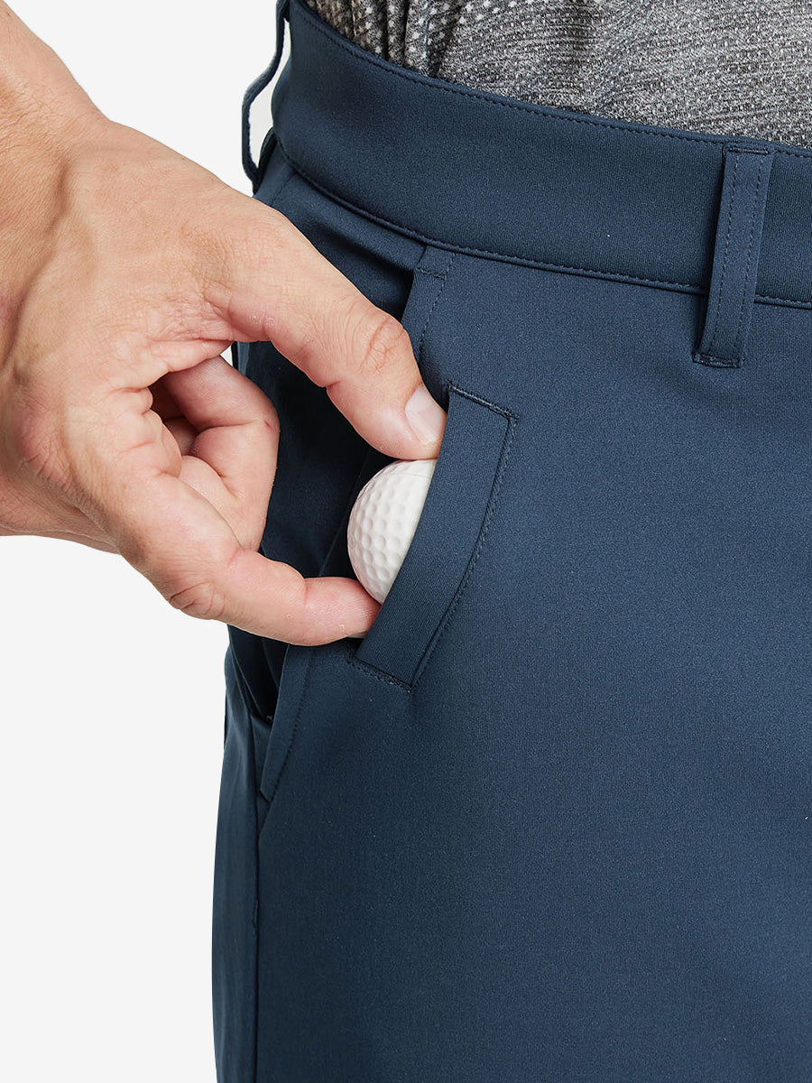 NAVY Water-Resistant Fleece Lined Pants, front side pocket detail showing space for golf ball