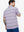 Back half-body view of model in PINK BLUE STRIPE Performance Yarn Dye Striped Polo