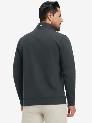 Ultra-Soft Brushed Fleece Lining Quarter Zip Sweatshirt in dark grey, back upper body view