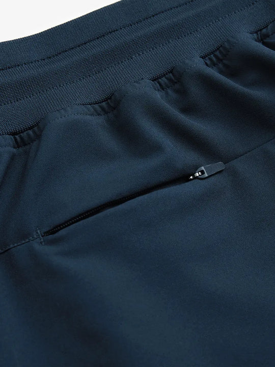 NAVY 9 Inch Performance Active Shorts back single button pocket detail