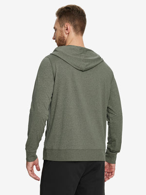 Back view of the Athletic Golf Hoodie in Brick Heather, model turns head slightly for a casual look.