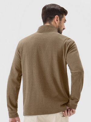 Heather Brushed Rib Knit Quarter Zip with 2 Pockets