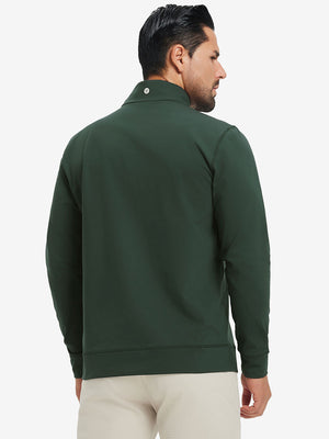 Ultra-Soft Brushed Fleece Lining Quarter Zip Sweatshirt in forest green, back upper body view
