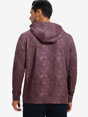 Back upper look of the exclusive print kangaroo hoodies in purple red, showing fit and shoulder line.