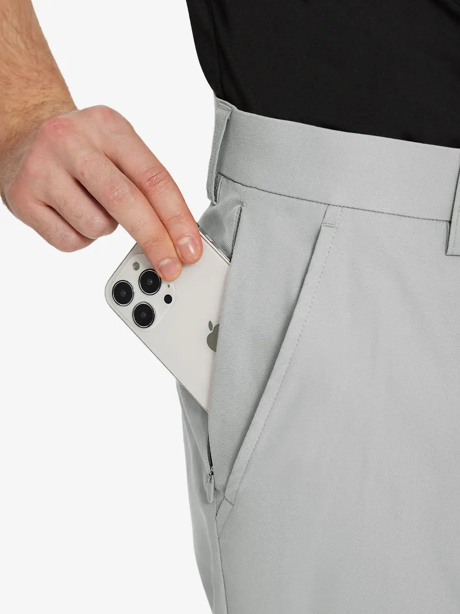 GLACIER GREY Water Resistant Everyday Pants detail shot of iPhone in side pocket