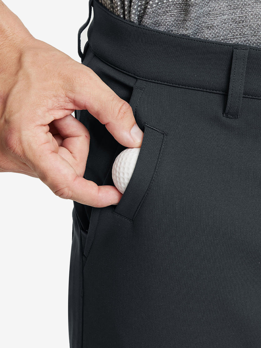 DARK GREY Water-Resistant Fleece Lined Pants, front side pocket detail showing space for golf ball