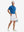 Full front: model in cobalt stripe upgraded two-tone striped quick dry polo shirt holding golf ball.