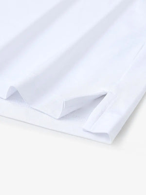 Hem slit detail of Everyday Collarless Jersey Shirt in White.