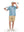 Full front: boy in sea turtle performance print boys golf polo with club on shoulder.