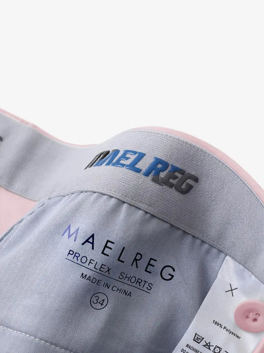 Waistband interior branding and size tag – Pink shorts, 7 Inch
