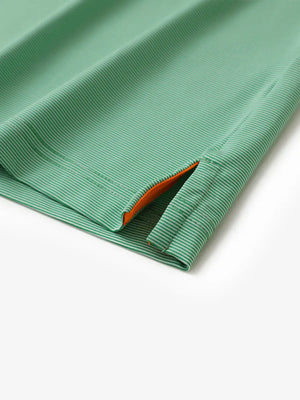 Hem slit detail of EMERALD STRIPE Pinstripe Jersey Performance Polo								
