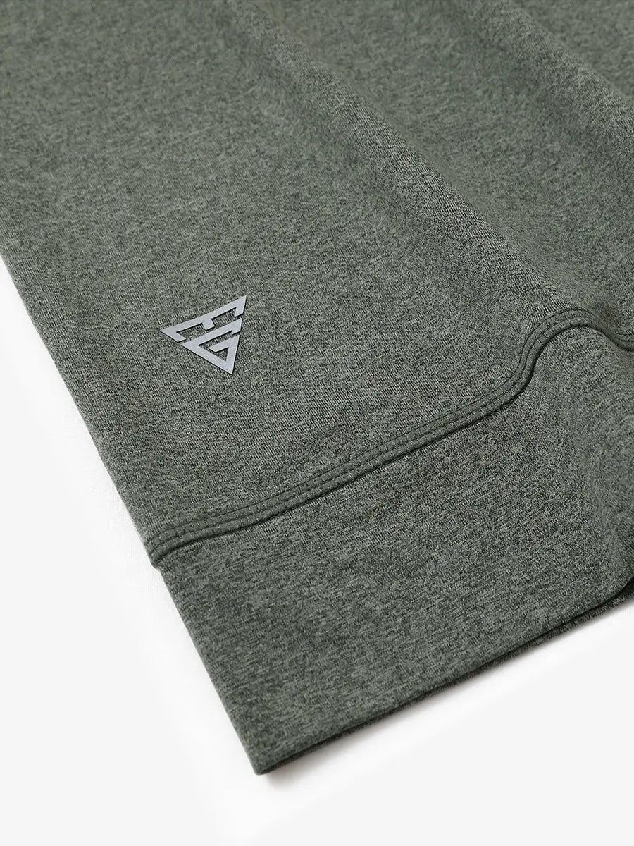 Sleeve cuff logo detail of OLIVE GREEN HEATHER Quarter Zip Melange Pullover, premium design accent.