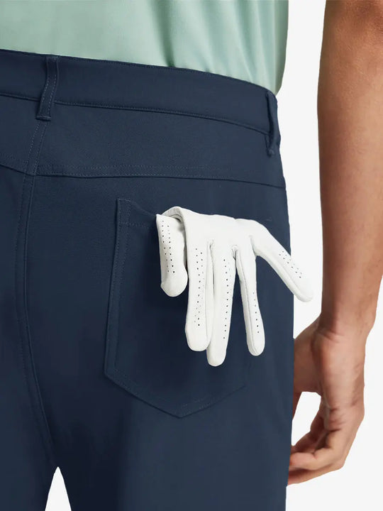 NAVY 4-way Stretch Performance Solid Shorts, back pocket holding golf glove, 9 Inch design