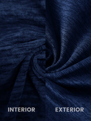Close-up of ash cobalt heather heather fleece hoodie pullover fabric showing soft, brushed interior and textured surface.