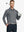 Model wearing Black Grey Heather Skin-friendly Long Sleeve Melange Polo – front half-body holding golf club