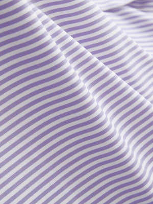 Close-up of lavenderwhite stripe upgraded two-tone striped quick dry polo shirt, showcasing texture and print details.