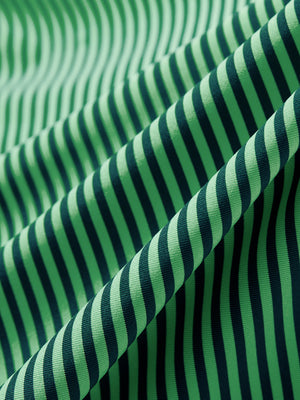 Close-up of green stripe upgraded two-tone striped quick dry polo shirt, showcasing texture and print details.
