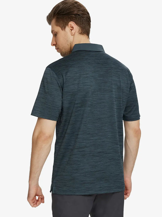 Back half-body shot capturing fit and drape in JUNGLE GREEN HEATHER