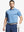 Front half-body shot of model holding golf club wearing Ventilated Heather Jacquard Polo – CLASSIC BLUE