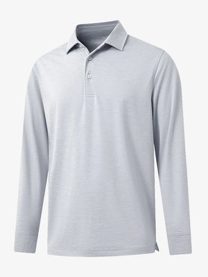 Faded Denim Heather Skin-friendly Long Sleeve Melange Polo – 3D flat shirt display