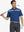 Model holding golf club in Blue Chest Print Polo Shirts