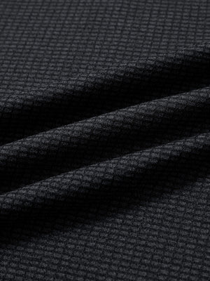 Texture heather fleece lined 1/4 zip pullover in black, close-up of soft heather fabric with fleece interior texture