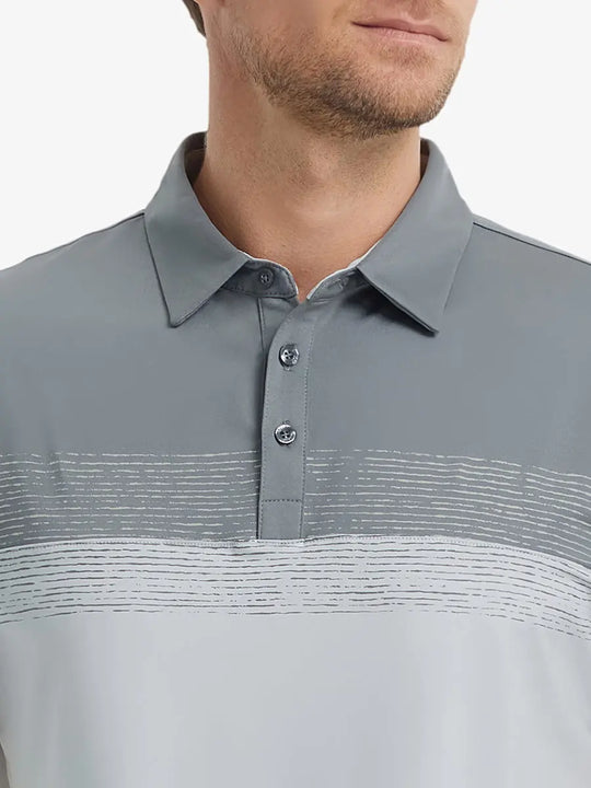Front view from nose to chest in GREYGLACIER GREY Premium Performance Polo