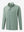 3D front view of textured insulated winter jacket showing insulated layers and sleek design, beryl green.