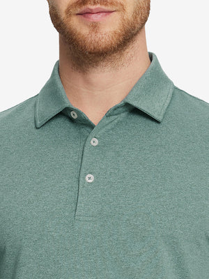 Collar detail of Skin-friendly long sleeve melange polo with soft touch in dark green heather