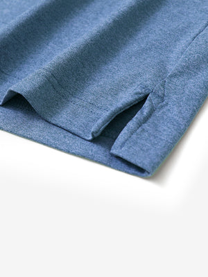 Hem detail of Skin-friendly long sleeve melange polo with neat stitching in blue heather