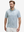 Front half-body of model in bluish abstract lightweight stretch upgraded print golf polo shirts
