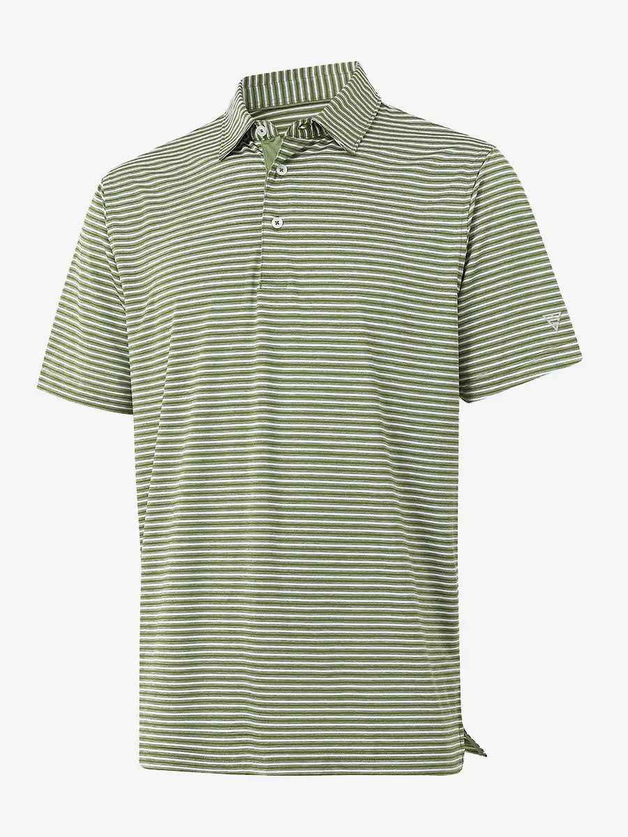 3D view of Sport Fit Stripe Polo in Olive Green Stripe