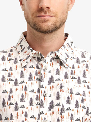 Front view from nose to chest wearing PINE FOREST Stylish Printing Summer Shirt.