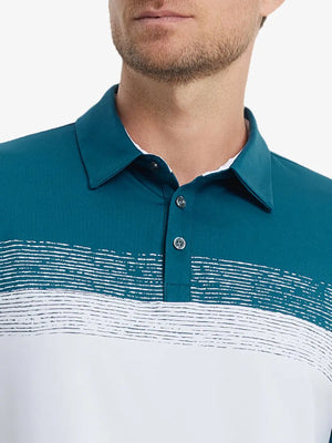 Front view from nose to chest in WHITEDUSTY BLUE Premium Performance Polo