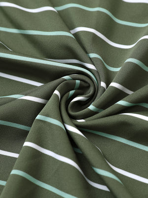 Fabric close-up of trendy boys stripe polo shirts, soft texture and breathable olive green stripe feel